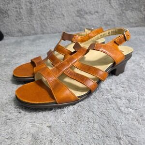 SAS Allegro Sandals Cognac Brown Leather Strappy Low Heel Women 9 Wide NEW